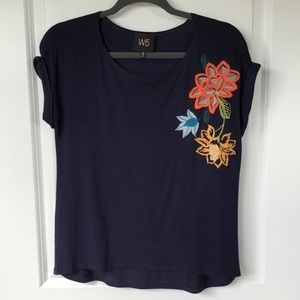 Navy Embroidered Top - XS